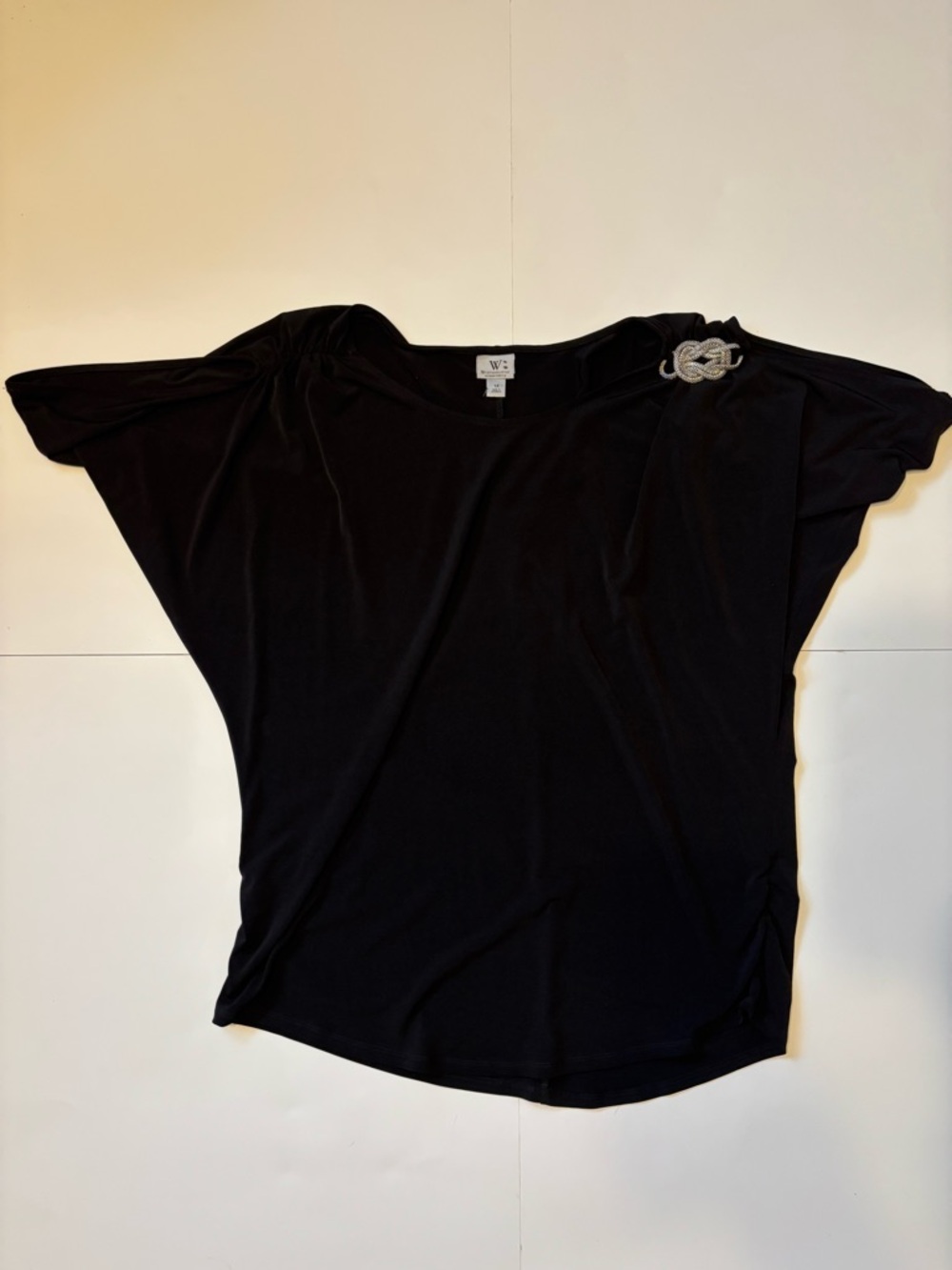 Worthington Black Bat Wing Sleeve Top with Silver Shoulder Accent